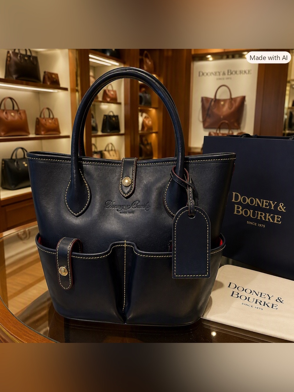 🔥 NWT Dooney & Bourke Florentine Leather Bucket Bag Tote - Navy Blue